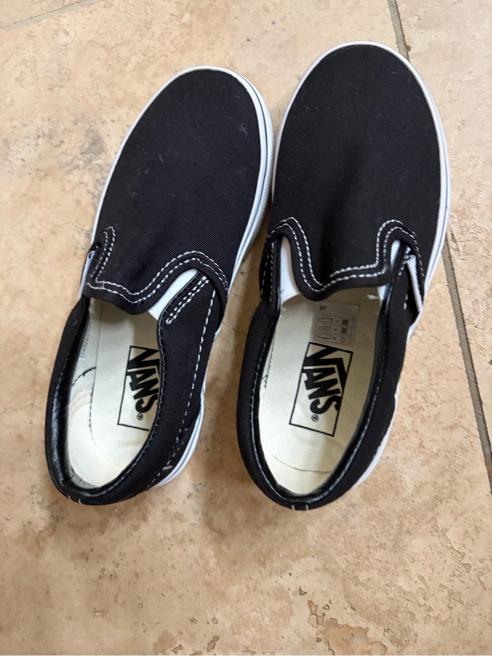 Kids size 12 Vans Black Canvas Slip-On Shoes with White Accents